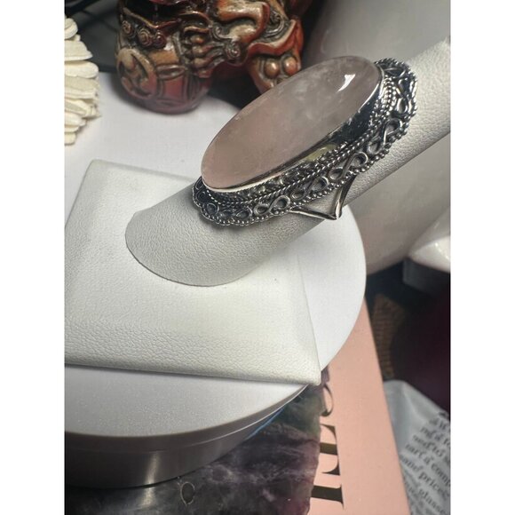 Sterling Silver Rose Quartz Chuncky Ring - Picture 3 of 6